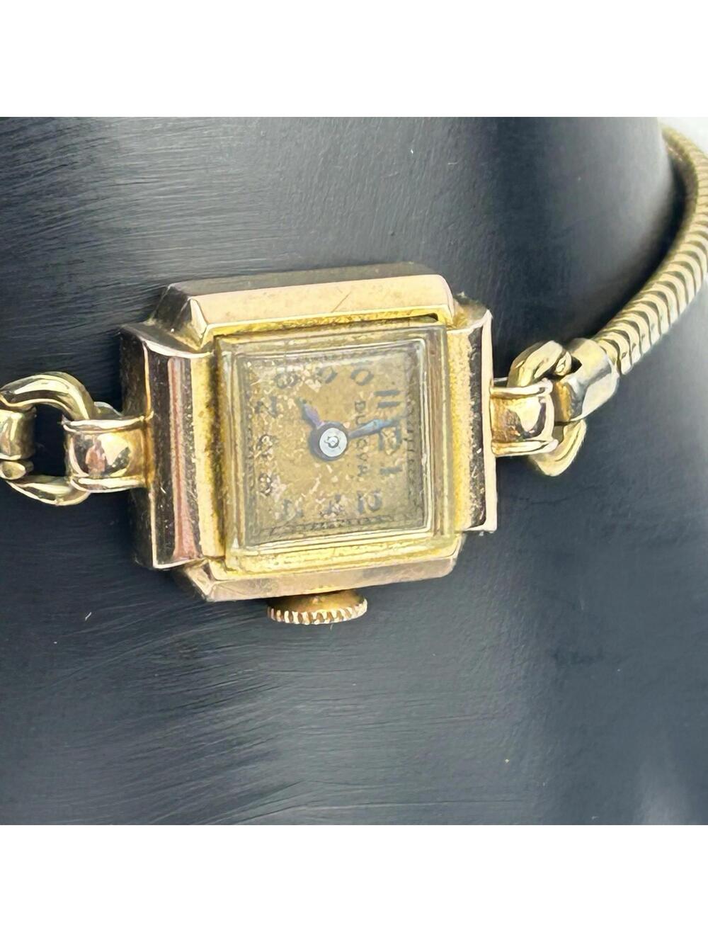 Vintage 1947 Bulova Ladies Watch 14K Gold Filled Square Art Deco - WORKING - Picture 2 of 16